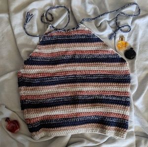 Knit crop top with lace up detail